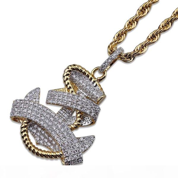

2018 european and american personality hipster anchor pendant micro-set zircon retro iced out chain hip hop men's necklace factory whol, Silver