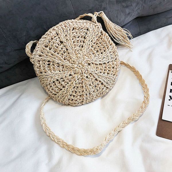 

2020 style round lady handmade knitted woven wicker bags straw beach messenger bag girl crossbody bags for women