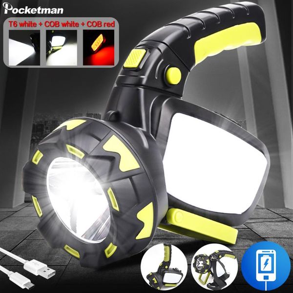 

bracket adjustment led torch ultra- long use usb rechargeable searchlight waterproof with white/red sidelight
