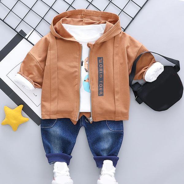 

autumn baby boy girl new long sleeve cartoon print t-shirt hoodie letters sweatshirt denim trousers casual outfits, White