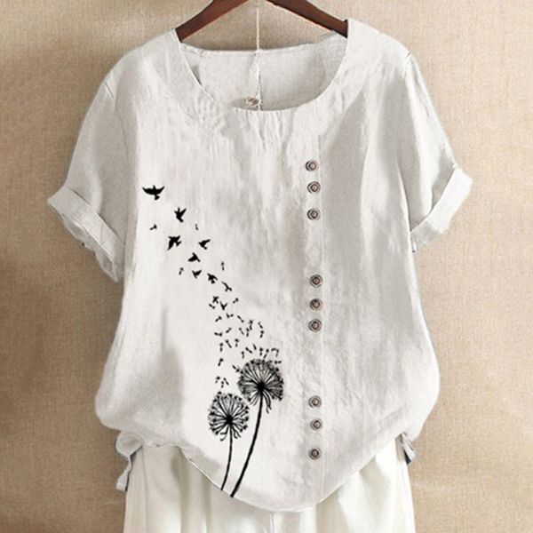 

brand blouses woman summer o-neck big size tunic 2020 casual short sleeve print oversize blouse blusa feminina, White