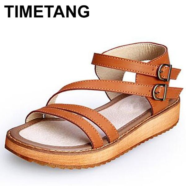 

timetang woman sandals shoes summer style wedges flat sandals women fashion slippers rome platform genuine leather t200801, Black