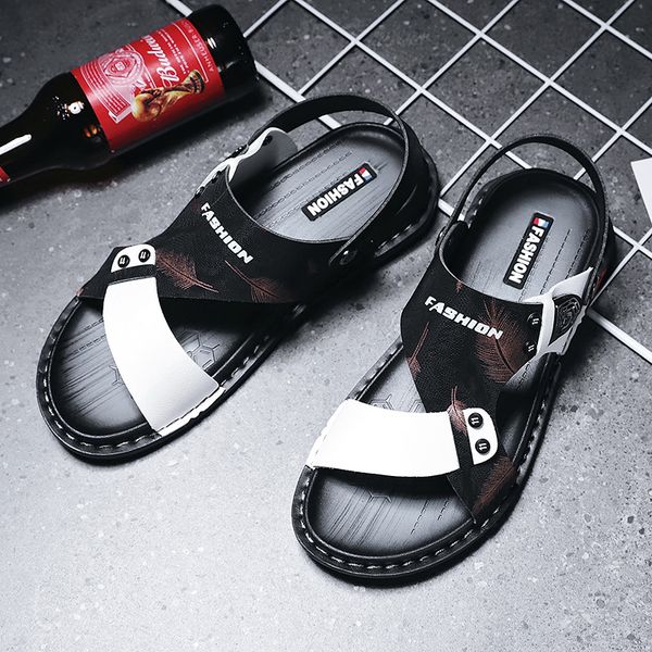 

новый мужчины из натуральной кожи сандалии лета классический мужчин обувь открытый тапочки мягкие сандалии удобная обувь для ходьбы, Black