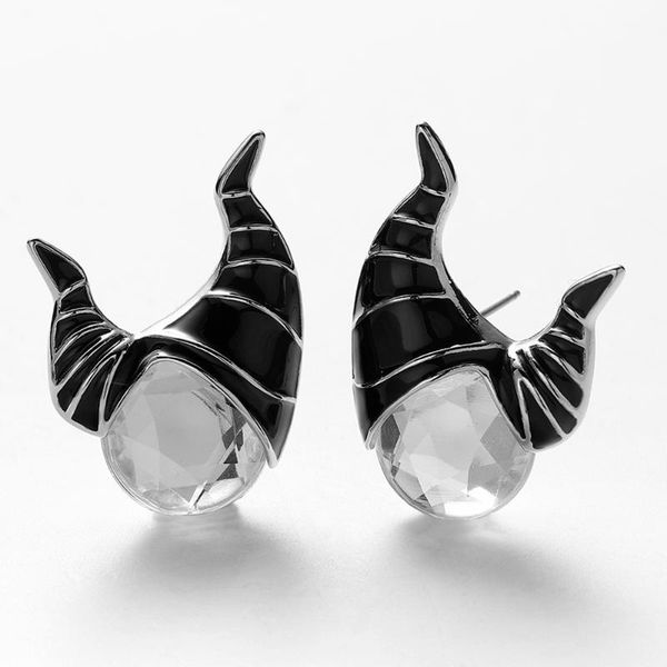 

hanreshe villain enamel earrings maleficent witch horns stud earrings crystal wome halloween hiphop jewelry black queen, Silver