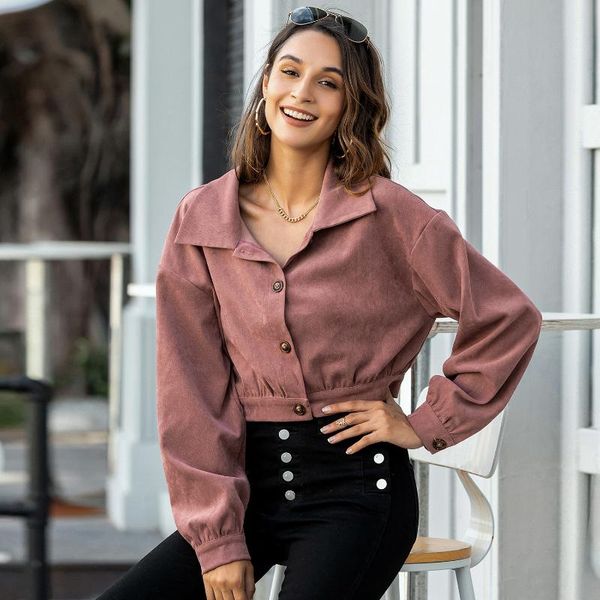 

new women's solid color lapel button cardigan jacket for autumn winter 2020 full button women shorts coats and jackets, Black;brown