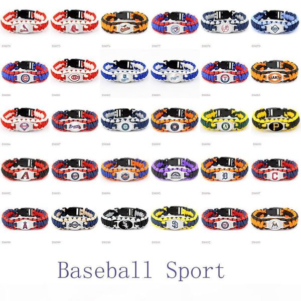 

whoelsale 30pcs set бейсбола спорт команды логотип бейсбольной команды paracord браслет выживание дружба открытый отдых спорт парашют веревк, Golden;silver
