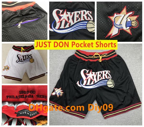 

mens филадельфия 76ers пережитка баскетбол просто дон карманных шорт vintage дышащих прошитой брюки mitchell ness хип-хоп шорты, Black