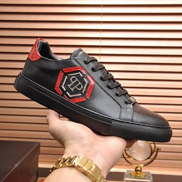 

luxury men shoes fashion sneakers with box lo -sneakers hexagon herrenschuhe rubber sole leather sneakers mens shoes casual q664 footwea, Black