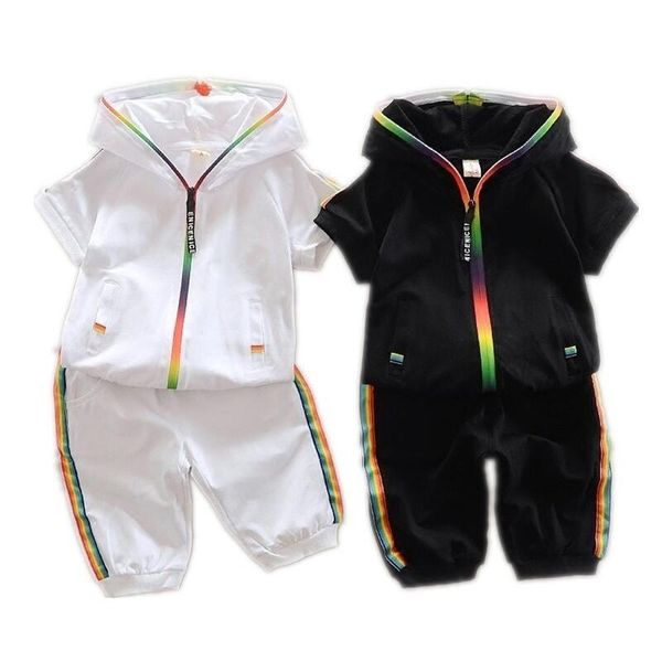 

2020 children summer cotton garment baby boys girls candy-colored zipper hoodies short kids short sleeve twinsets tracksuit sets, White
