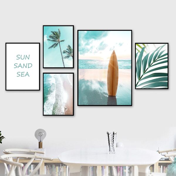 

wall art canvas painting nordic poster tropical plant beach sea surfboard posters and prints wall pictures for living room decor