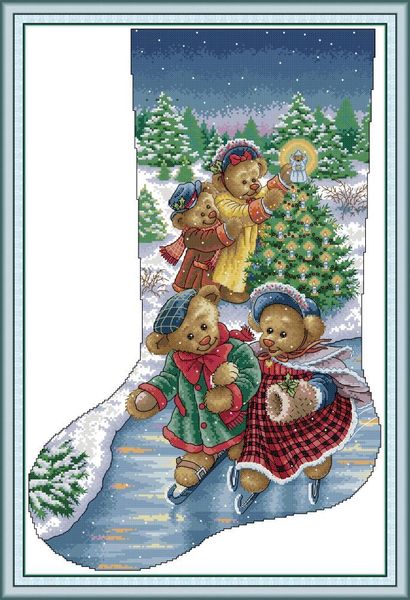 

bears christmas stocking home cross stitch kit ,handmade cross stitch embroidery needlework kits counted print on canvas dmc 14ct /11ct
