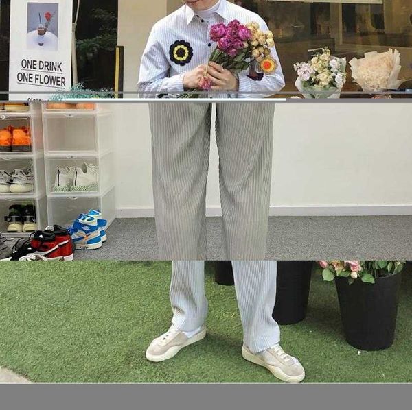 

selling miyake fold wen style fashion solid men wide leg pants in stock, Black