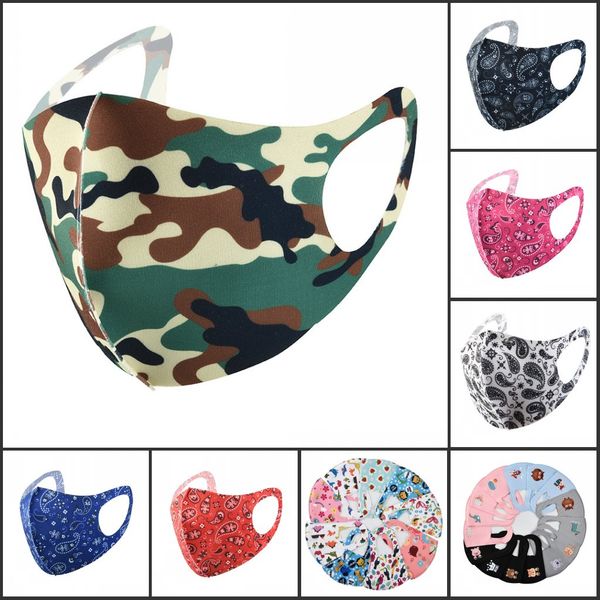 

us stock fashion face mask kids reusable facemask printed camouflage custom ice silk sunscreen dustproof and breathable mouth masks