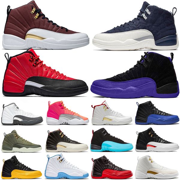 

reverse flu game dark concor 12 12s basketball shoes reverse taxi punch fiba bulls royal black mens trainers sports sneakers, White;red