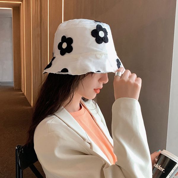 

fashion women summer embroidery flower double-sided fisherman hat sun visor bucket hat sweet cute travel sunscreen caps, Blue;gray