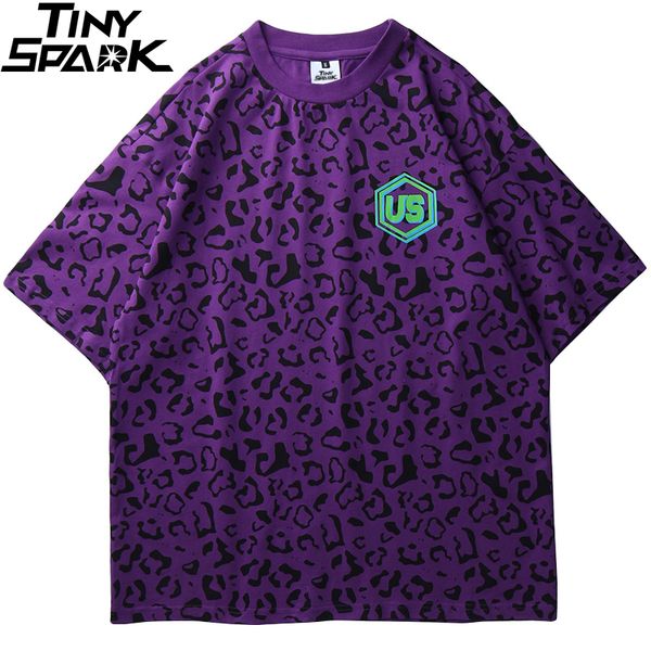 

2020 hip hop streetwear oversize t shirt leopard print harajuku tshirt summer short sleeve tee cotton purple loose t-shirt, White;black