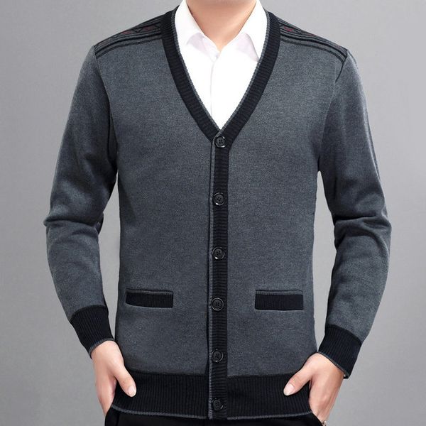 

men wool cashmere cardiagn sweaters autumn business smart casual v-neck single breasted knitting male knitwear black red, White;black