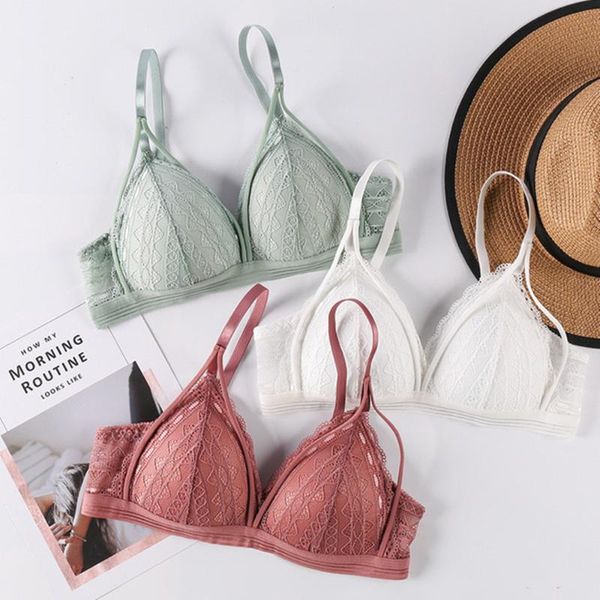 

lace bralette wireless bras for women transparent underwear one-piece floral lace brassiere push up lingerie backless bra, Red;black