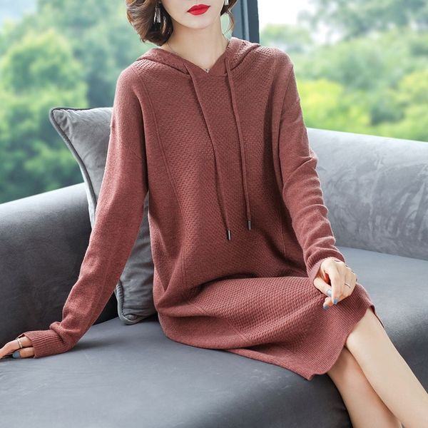 

hooded women's mid-length loose early autumn clothing 2019 new women's sweater sweater skirt knitted bottoming shirt skirt, White;black