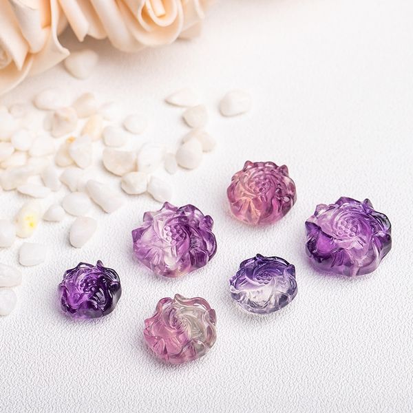 

natural rainbow crystal colorful color fluorite carving peony candy diy candy pendant pendant bracelet bead-proof diy accessories, Silver