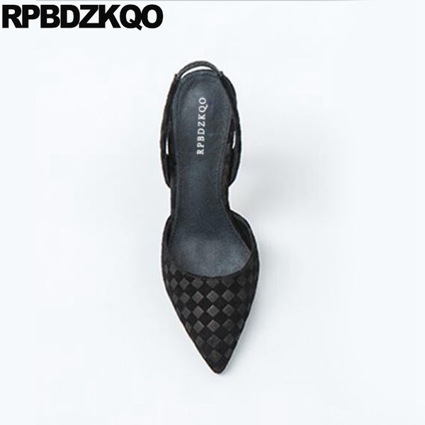 

luxury shoes women designer low heel high heels stiletto big size pumps plaid fashion 11 closed toe sandals genuine leather, Black