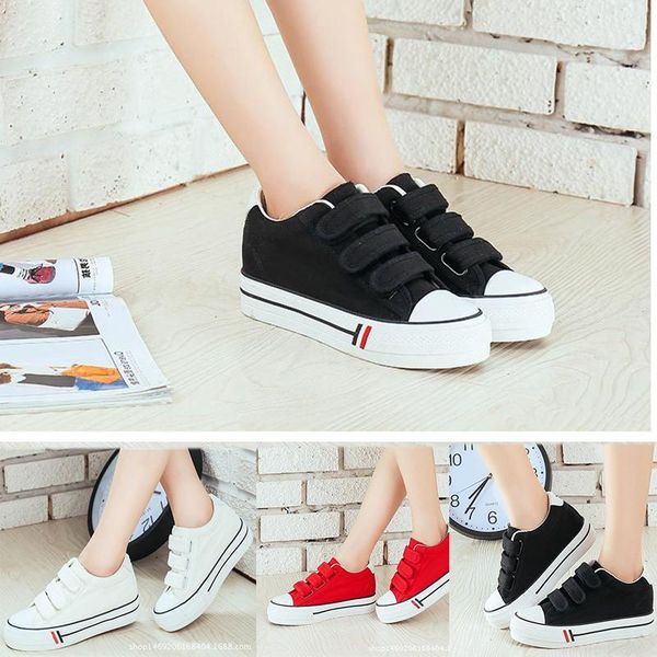 

spring hook and loop luxury canvas shoes women's with thick soles white casual korean version of board student tide, Black