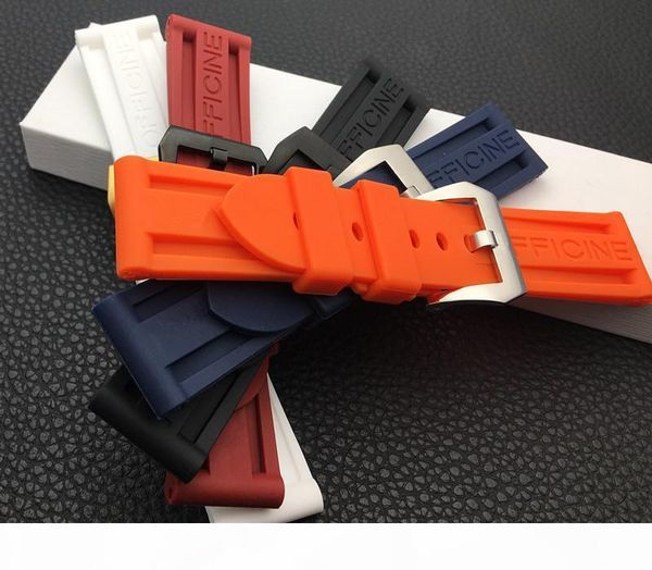 

22mm 24mm 26mm black blue red orange white watch band silicone rubber watchband replacement for panerai strap tools steel buckle t190620, Black;brown
