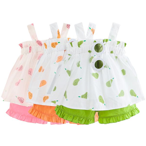 

2020 summer baby cotton toddler tees cute fashion small suspenders two-piece suit clothing cartoon sleeveless casual wear, Red;yellow