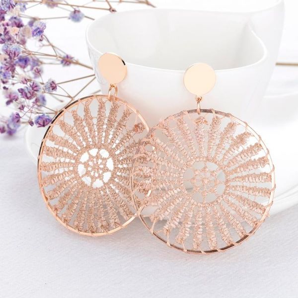 

new trend big round circle drop earrings for women boho geometry handmade reticular statement dangle earrings fashion jewelry, Silver