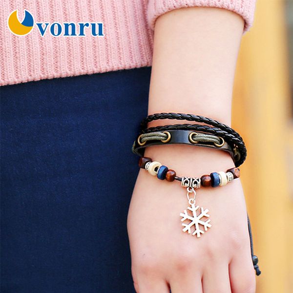 

beaded leather retro hand strap bracelet couple women creative jewelry gifts popular xue hua piao piao bei feng xiao xiao, Golden;silver