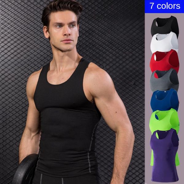 

running jerseys motion muscle men training tight sleeveless vest basketball football fitness quick dry bodybuilding workout gym top, Black;blue