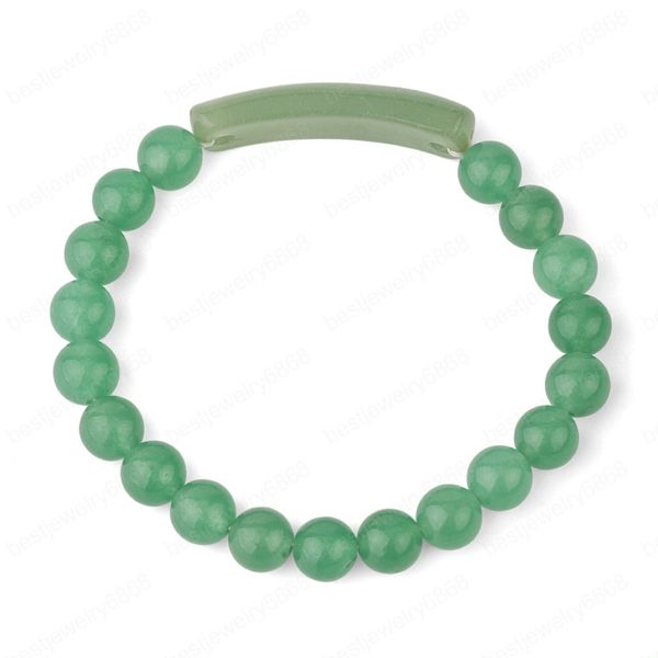 Pedra Natural Strand Pulseira de Mulheres 8 milímetros Cura Quartzo Rosa Verde Aventurine Retângulo Bar Simples frisados ​​Pulseiras