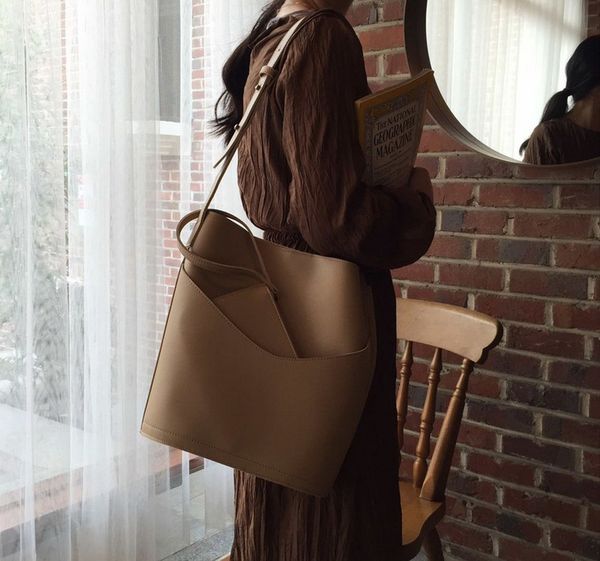 

fashion pu leather womens bucket bag large capacity composite bag female casual shoulder vintage messenger bag qici892
