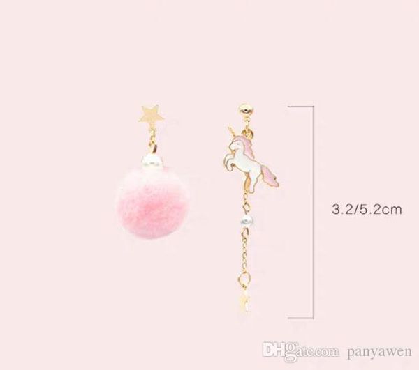 

pink unicorn earrings autumn and winter earrings plush earring 18k gold jewelry lovely wind, Silver