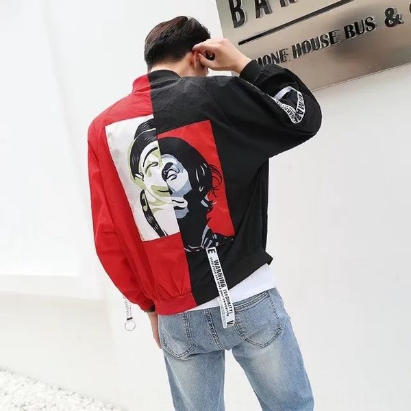 

summer and autumn all-match ribbon contrast color sunscreen men's sunscreen thin jacket coat clown stitching coat 1904a s85, Black;brown