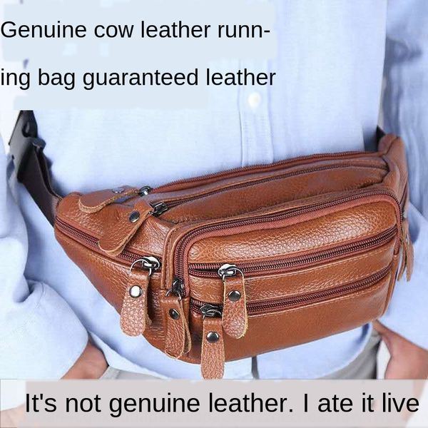 

2020 new cowhide men's running real leather shoulder shoulder bag chest bag fashion soft leather fashion