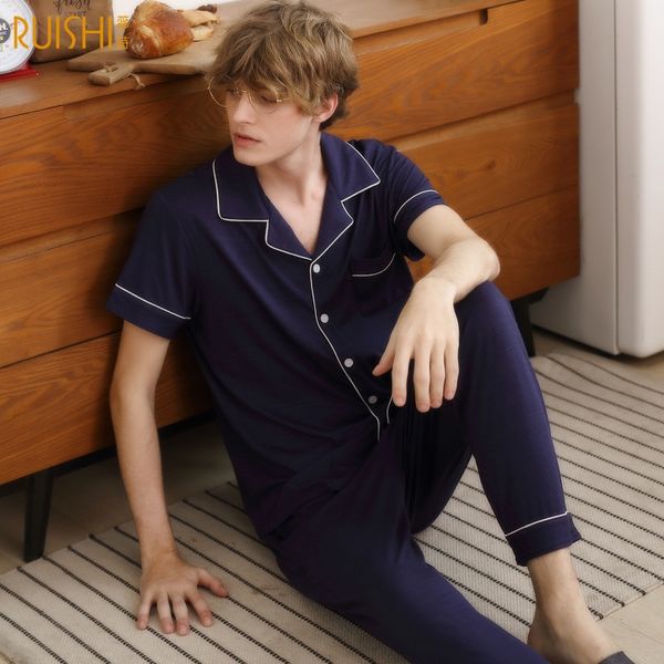 

summer men's thin pajamas short-sleeved and trousers pajamas trousers simple loose plus size striped home clothes pants, Black;brown