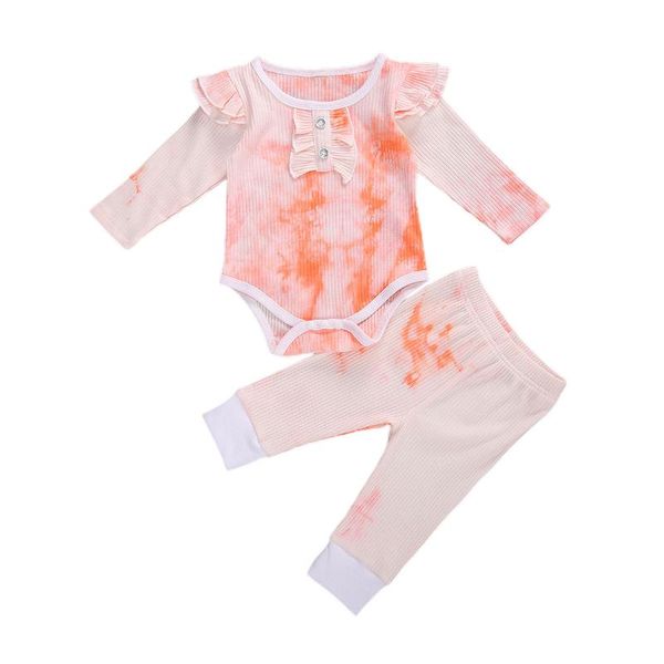 

clothing sets infant baby boy girl clothes tie dye ribbed outfits 2pcs autumn wear ruffles long sleeve bodysuit+long pants born set, White