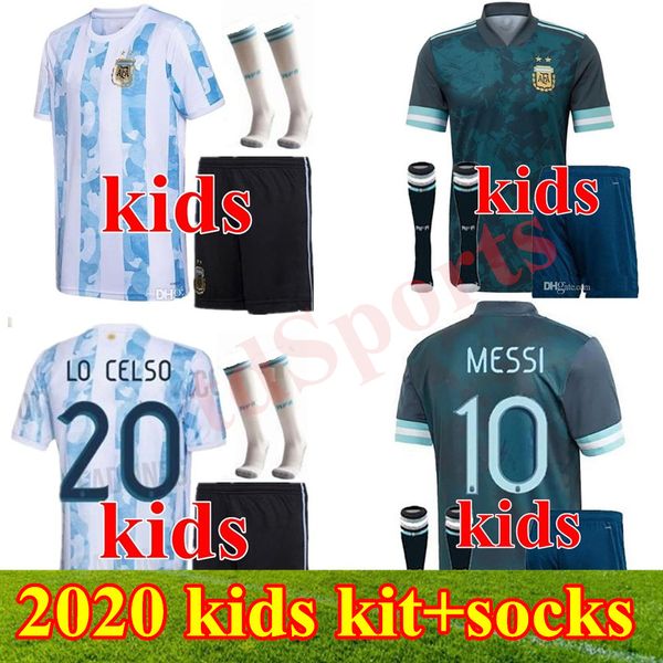 

copa america 2020 2021 child argentina soccer jersey kids kits+socks 20 21 messi dybala maradona aguero di maria higuain football shirts, Black
