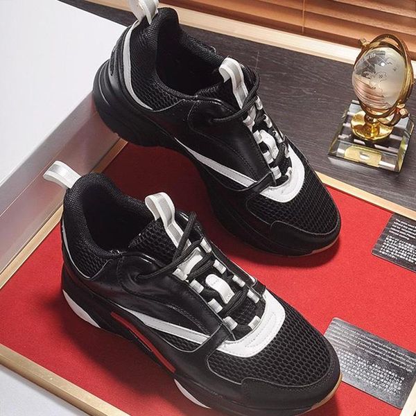 

breathable mens shoes manner schuhe with origin box b22 calfskin sneaker comfortable vintage casual chunky sneakers fashion classic shoes, Black