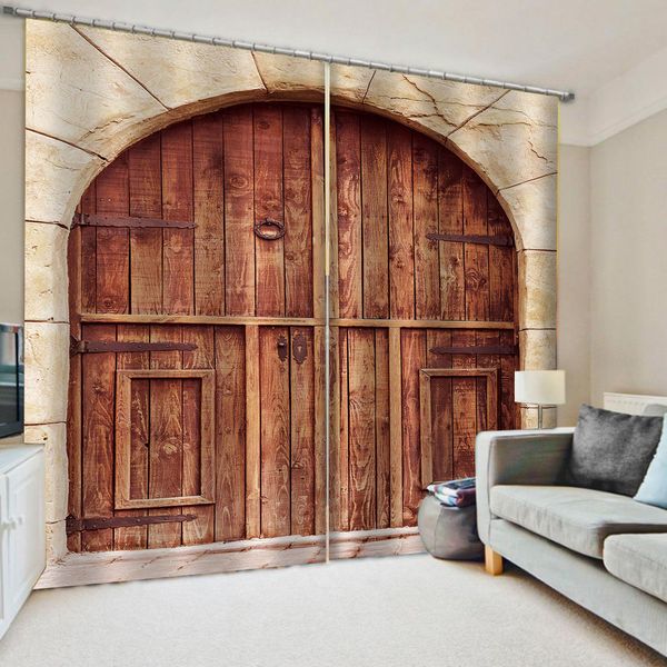 

custom 3d curtain fabric brown woods door curtain stereoscopic curtains