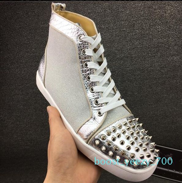 

new luxury casual lover shoes brand studded spikes flats shoes designer red bottom mens womens sneakers party trainers high cut sports b70, Black