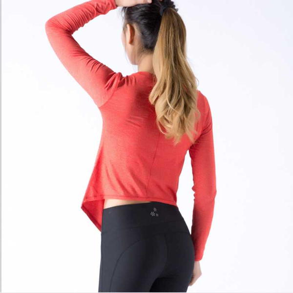 

u crop long sleeve round neck style fitness running shirt women yoga yoga shirts workout sport t-shirts, White;red