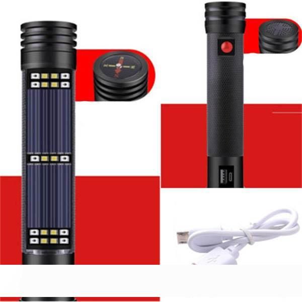 

new selling led multi-function solar flashlight usb charging emergency escape safety hammer car warning lamp flashlight led flashlight