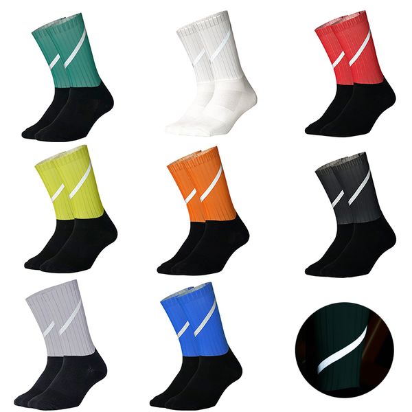 

new highly reflective cycling socks men women breathable bicycle bike outdoor sport socks non-slip hiking racing running, Black