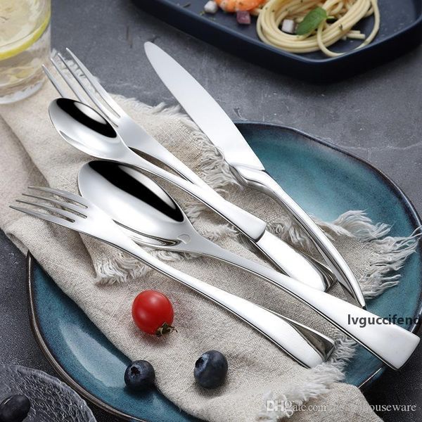 

dessert fork teaspoon tableware set portable 5 pcs/set stainless steel silver western dinnerware cutlery knife spoon fork set bh1528 tqq
