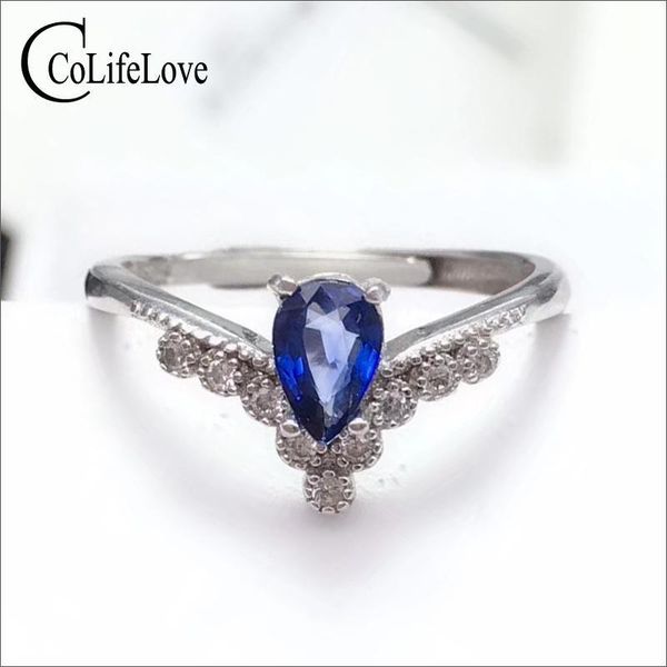 

colife jewelry 925 silver sapphire ring for engagement 4*6mm natural si grade sapphire silver ring sterling silver sapphire jewelry