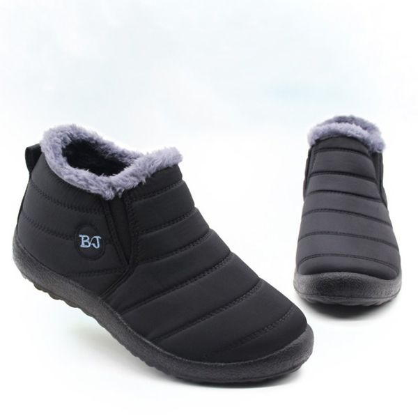 

men boots lightweight winter shoes for men snow boots waterproof winter footwear plus size 46 slip on ankle, Black