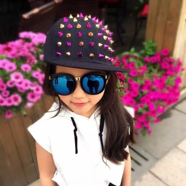 

korean style flat edge han shi mao children's hats sun hat children's summer travel sun hat baby rivet cap, Blue;gray