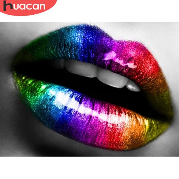 

huacan diy diamond painting 5d eye lips full square embroidery portrait handmade home decor diamond art